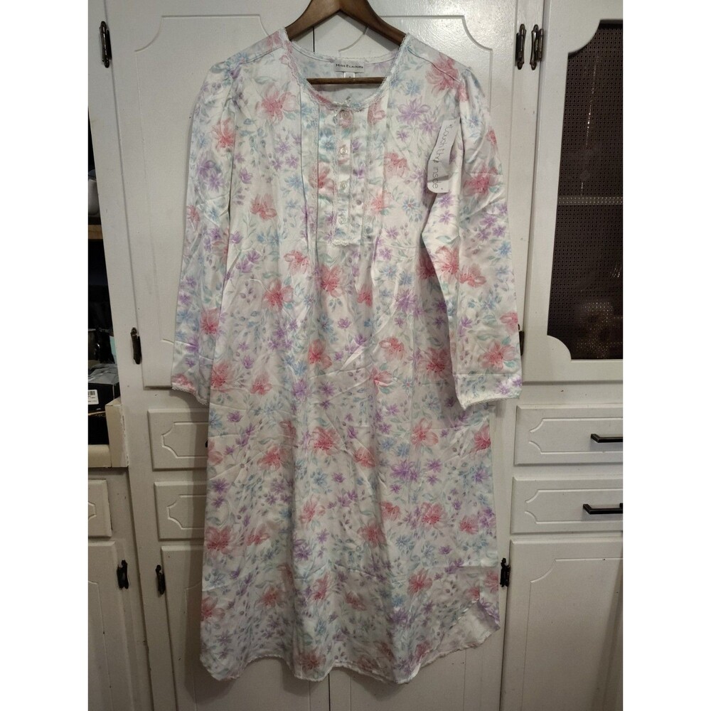 Miss Elaine Nightgown Satin Floral Print Small Midi Length